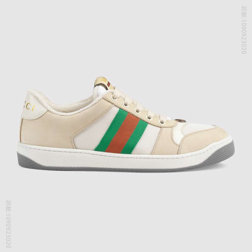 Gucci古驰 米色经典GG帆布和做旧皮革情侣款小脏鞋