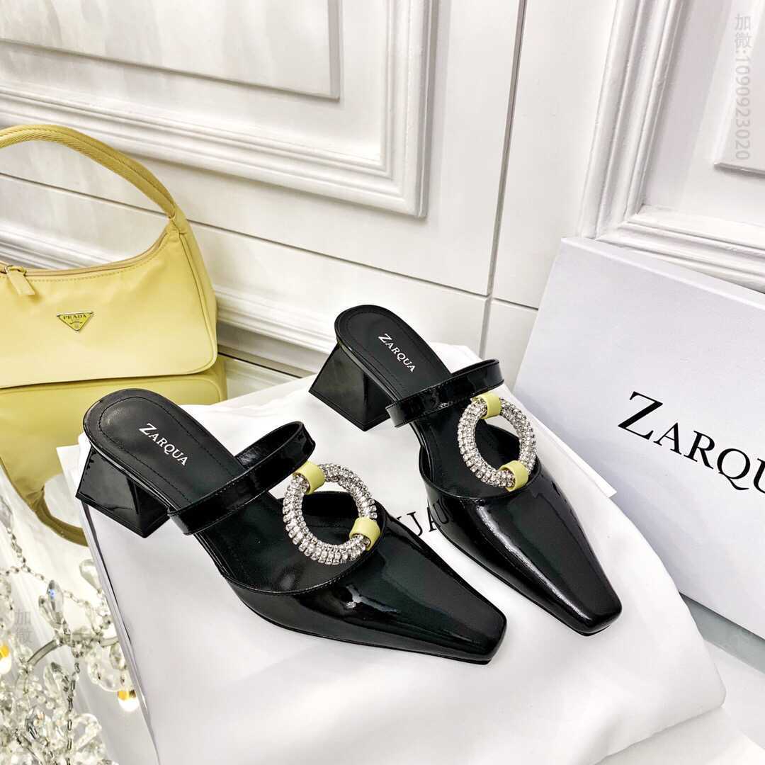 ZARQUA 2023新款圆扣粗跟拖鞋