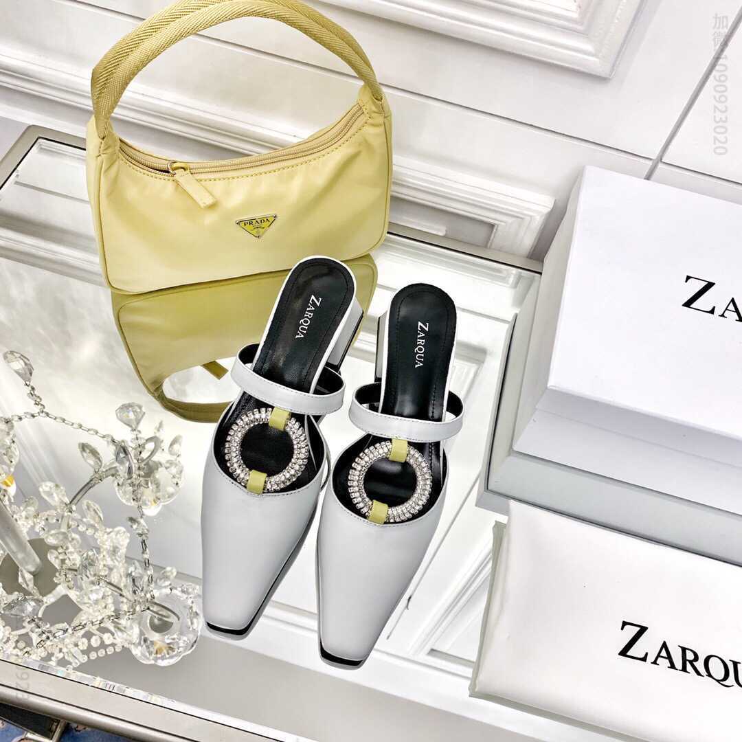 ZARQUA 2023新款圆扣粗跟拖鞋