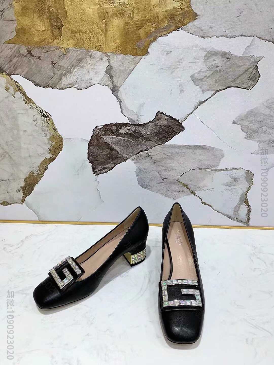 Gucci古驰 专柜品质顶级版面料、内里头层粒面羊皮早春新品高跟鞋