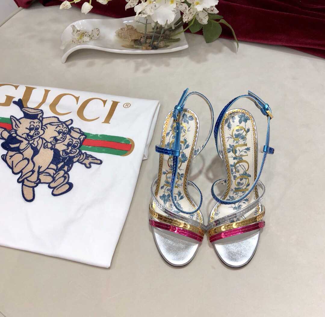 Gucci古驰 市场独家高端版本 面料羊皮、内里牛皮、大底真皮高跟凉鞋