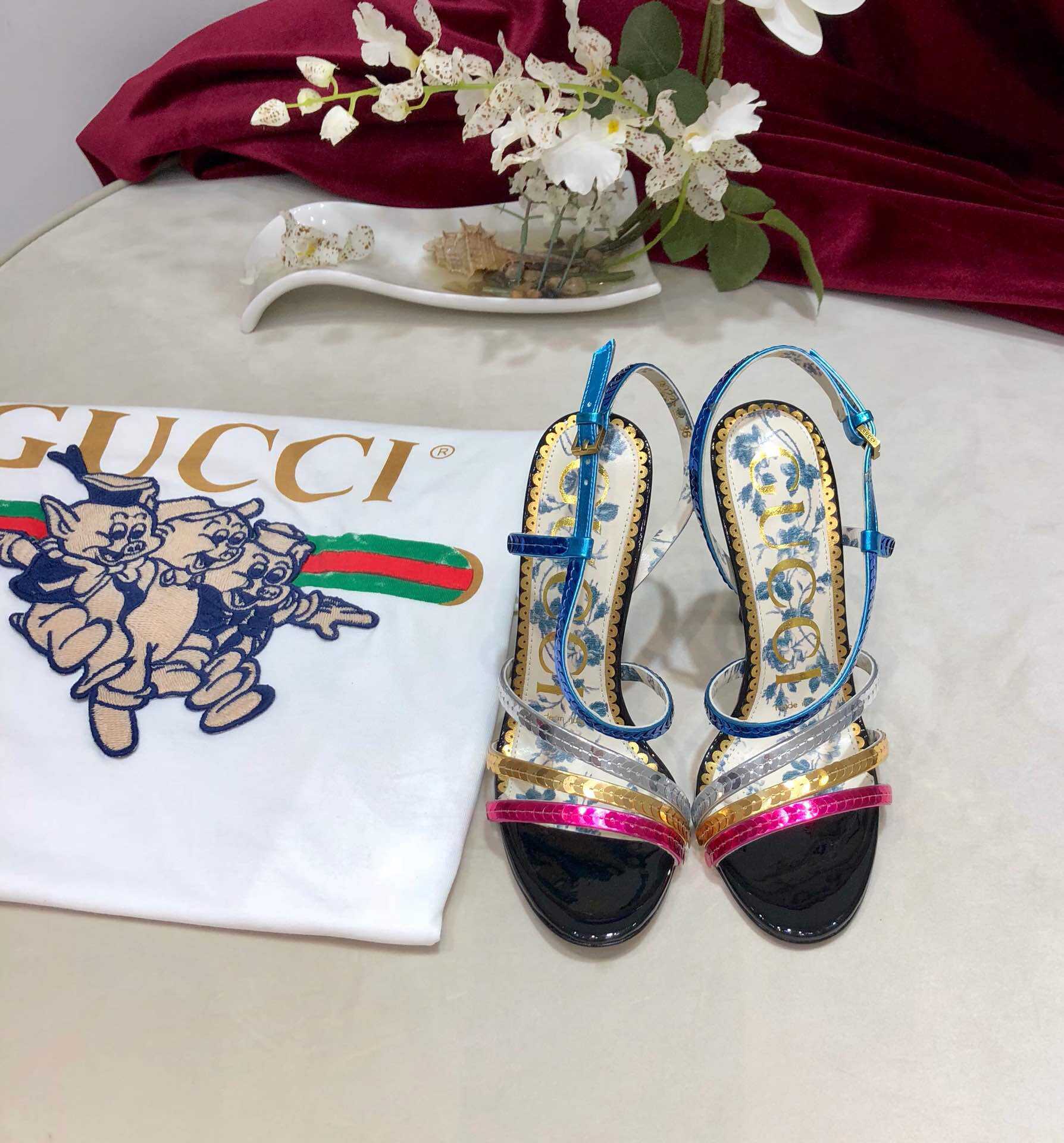 Gucci古驰 市场独家高端版本 面料羊皮、内里牛皮、大底真皮高跟凉鞋