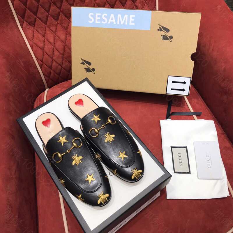 Gucci古驰 Princetown系列刺绣皮革拖鞋505268