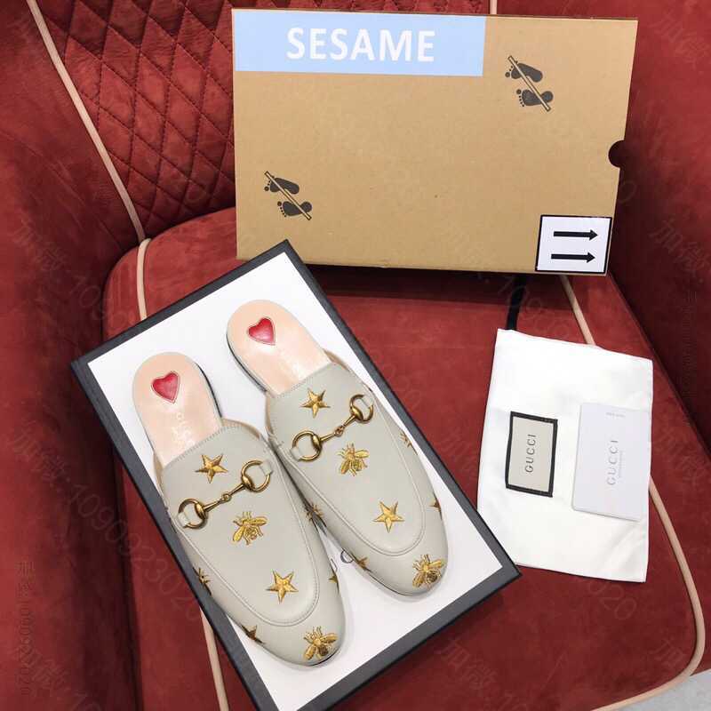 Gucci古驰 Princetown系列刺绣皮革拖鞋505268