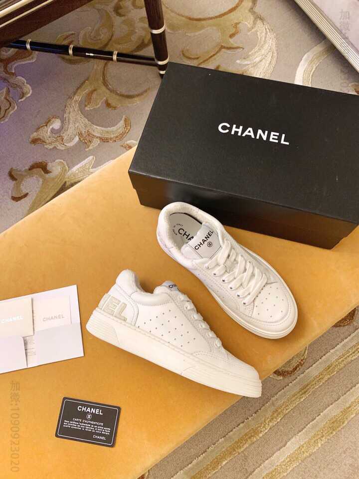 chanel香奈儿 2023植绒Logo拼色板鞋
