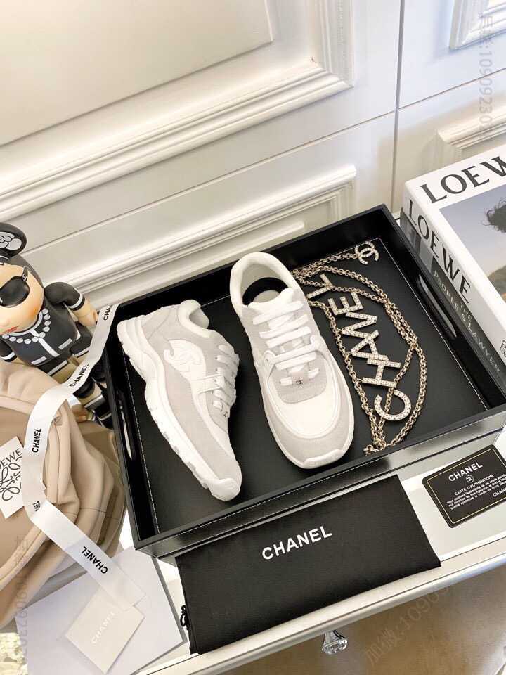 chanel香奈儿 小香新款双C Logo色彩拼接休闲羊毛呢子运动跑鞋
