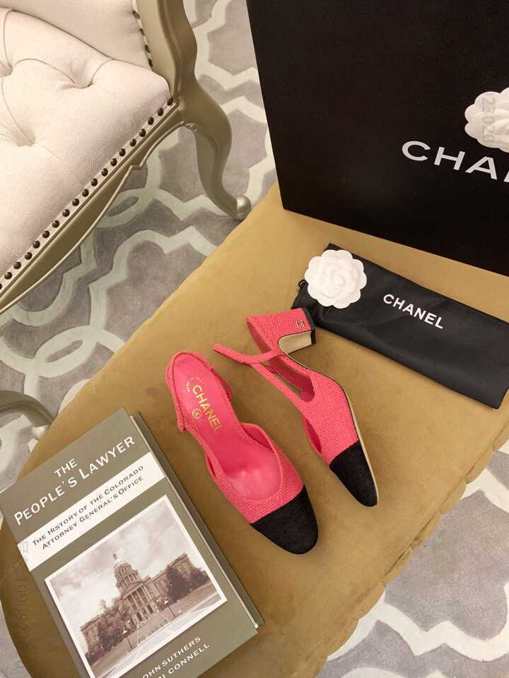 chanel香奈儿 羊皮革与罗缎小香Slingback经典系列系带鞋