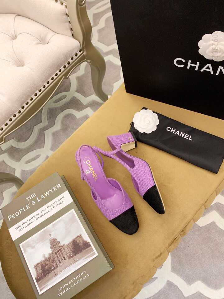 chanel香奈儿 羊皮革与罗缎小香Slingback经典系列系带鞋