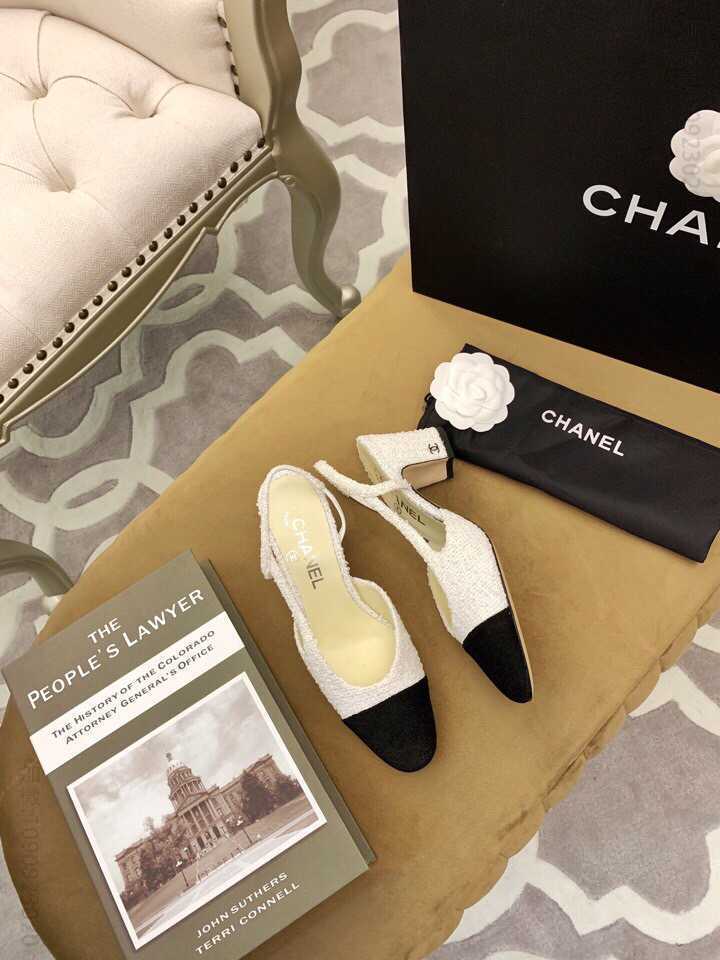 chanel香奈儿 羊皮革与罗缎小香Slingback经典系列系带鞋