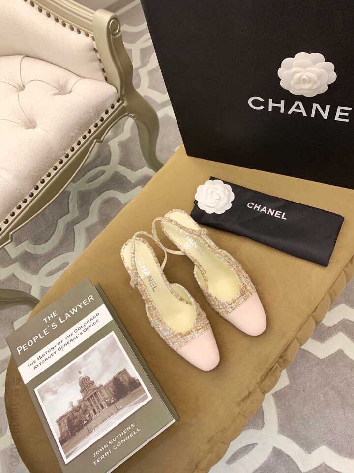 chanel香奈儿 羊皮革与罗缎小香Slingback经典系列系带鞋