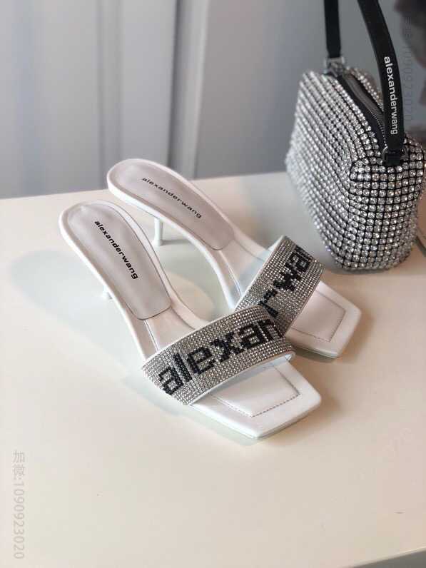 Alexander Wang 大王2023新款方头闪钻小猫跟拖鞋