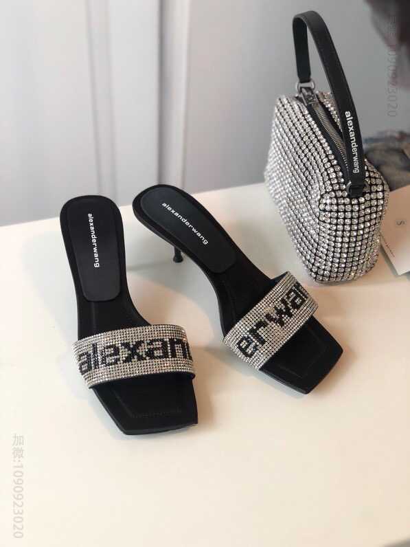 Alexander Wang 大王2023新款方头闪钻小猫跟拖鞋