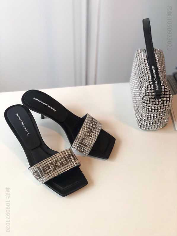 Alexander Wang 大王2023新款方头闪钻小猫跟拖鞋