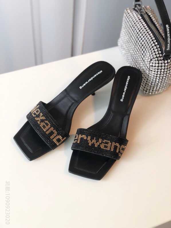 Alexander Wang 大王2023新款方头闪钻小猫跟拖鞋