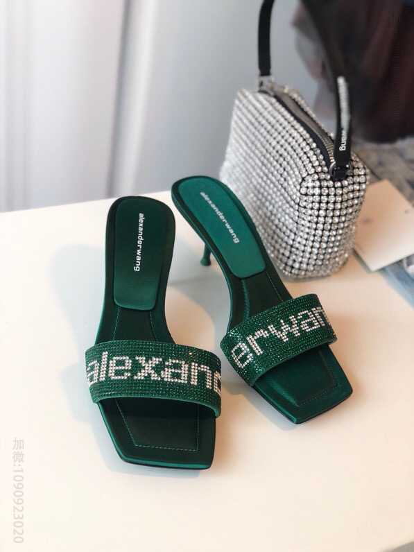 Alexander Wang 大王2023新款方头闪钻小猫跟拖鞋