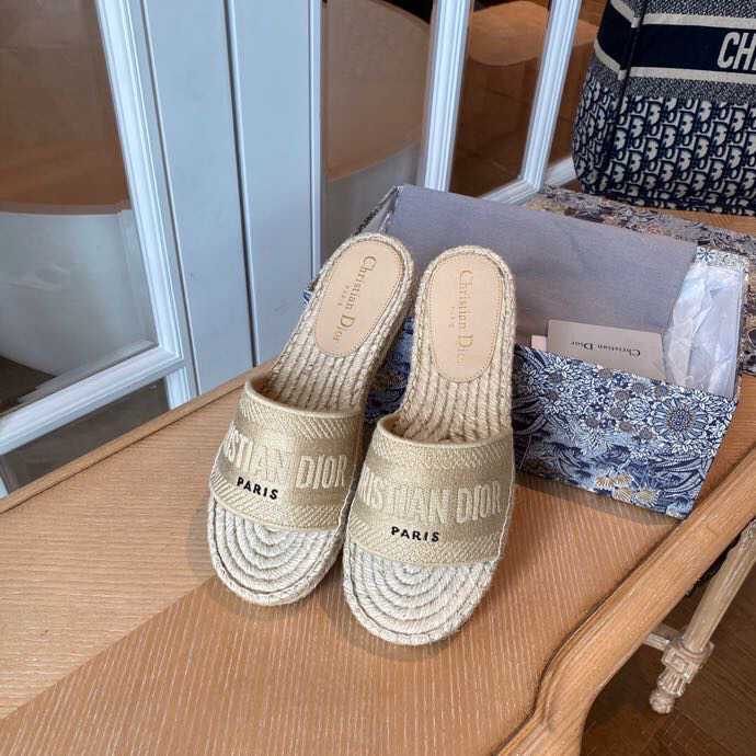 Dior迪奥 2023春夏 最新款电绣交叉带麻绳底拖鞋