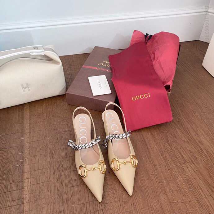 gucci古驰 进口羊皮G家链条尖头高跟鞋