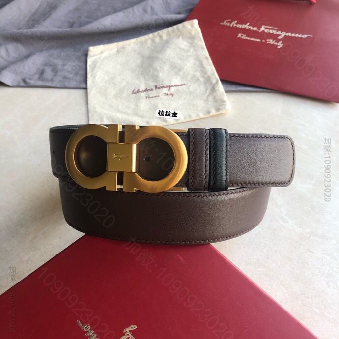 菲拉格慕男士牛皮黑色双面可用经典永恒专柜版型板扣腰带3.5cm