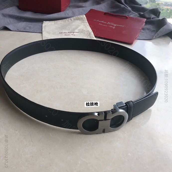 菲拉格慕男士牛皮黑色双面可用经典永恒专柜版型板扣腰带3.5cm