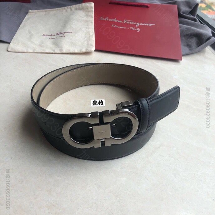 菲拉格慕男士牛皮黑色，经典永恒专柜版型板扣腰带3.5cm