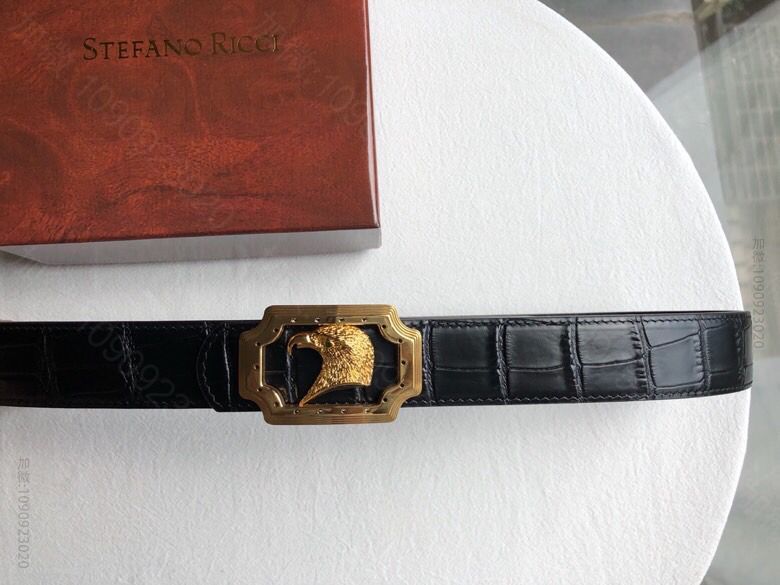 STEFANORICCI史蒂芬精钢树脂金属扣，进口头层牛皮鳄鱼纹理35mm腰...