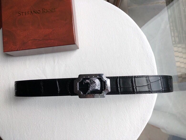 STEFANORICCI史蒂芬精钢树脂金属扣，进口头层牛皮鳄鱼纹理35mm腰带
