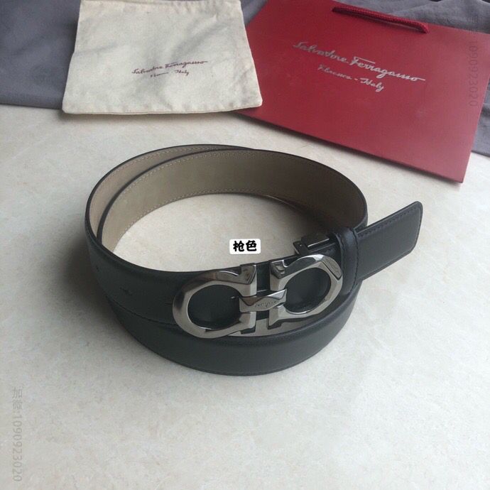 SalvatoreFerragamo菲拉格慕男士3.5cm新款菱形切面金属夹扣头层牛皮腰带