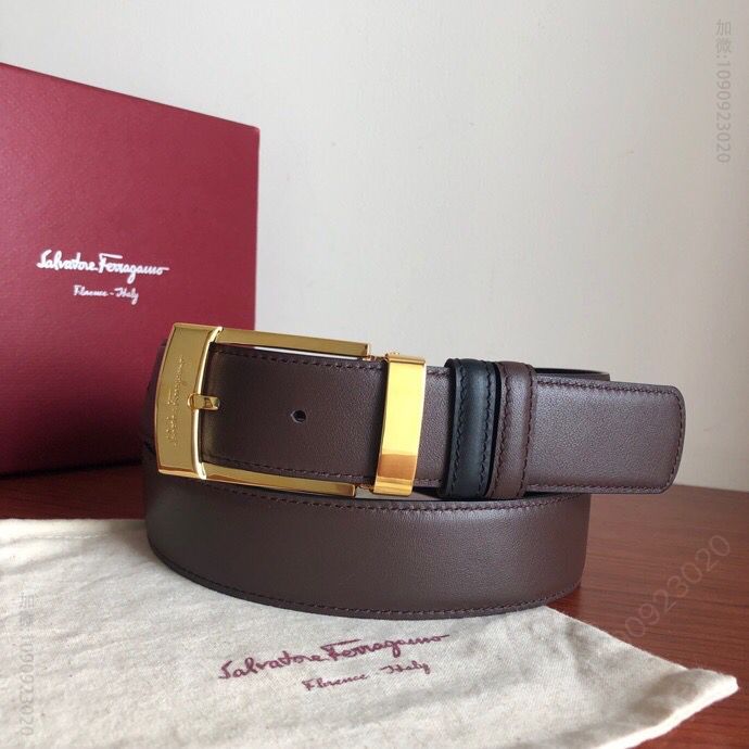 SalvatoreFerragamo菲拉格慕男士3.5cm精品针式扣，进口双面头层牛皮腰带