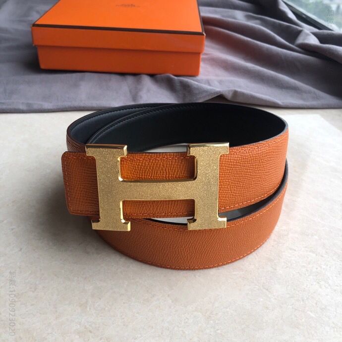 Hermes爱马仕 男款3.8cm精钢H滚砂挂扣原版皮手掌纹腰带