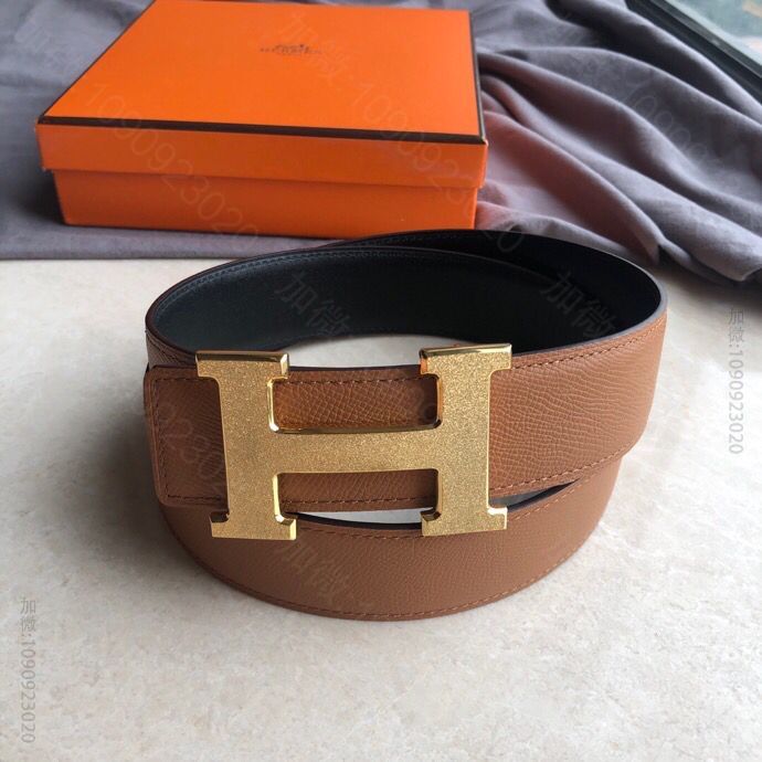 Hermes爱马仕 男款3.8cm精钢H滚砂挂扣原版皮手掌纹腰带