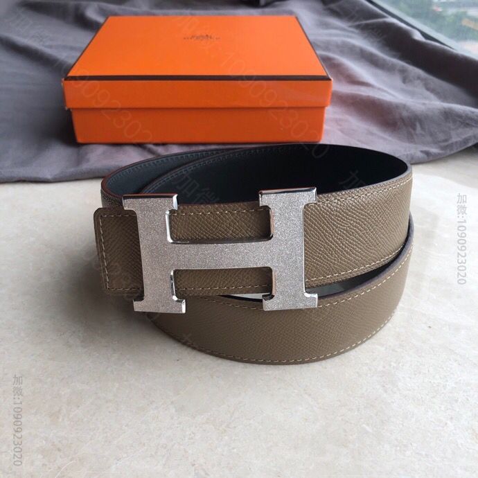 Hermes爱马仕 男款3.8cm精钢H滚砂挂扣原版皮手掌纹腰带