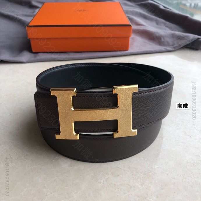 Hermes爱马仕 男款3.8cm精钢H滚砂挂扣原版皮手掌纹腰带