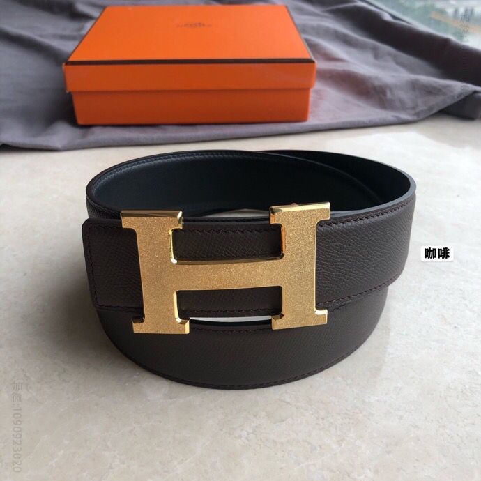 Hermes爱马仕 男款3.8cm精钢H滚砂挂扣原版皮手掌纹腰带