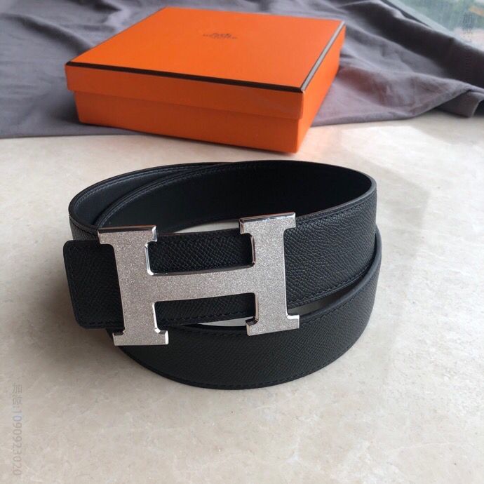 Hermes爱马仕 男款3.8cm精钢H滚砂挂扣原版皮手掌纹腰带