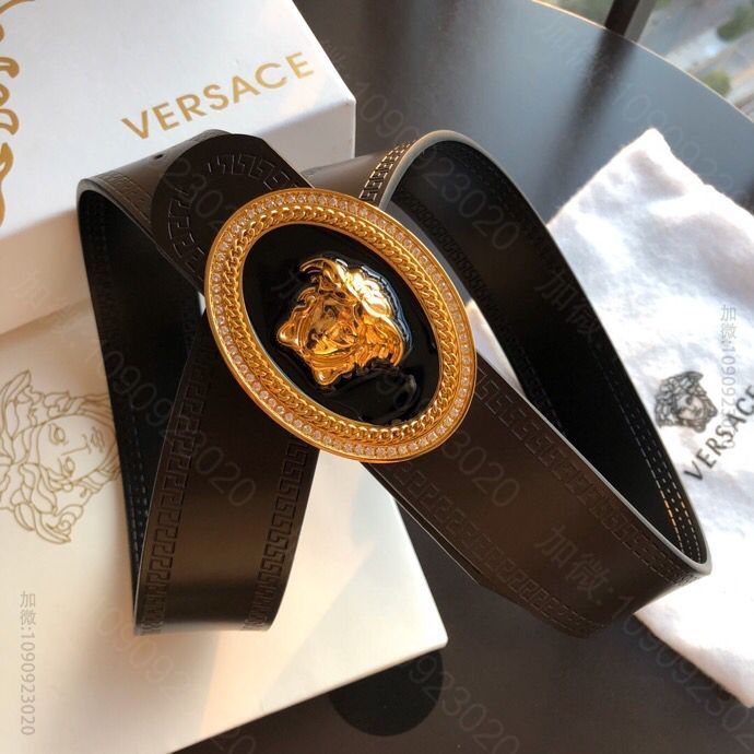 VERSACE范思哲男士黑色咖啡牛皮腰带