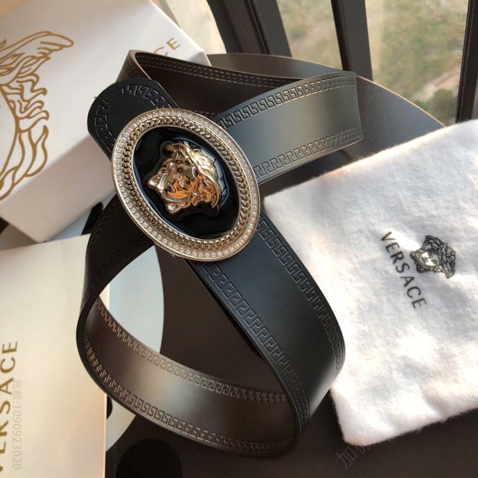 VERSACE范思哲男士黑色咖啡牛皮腰带