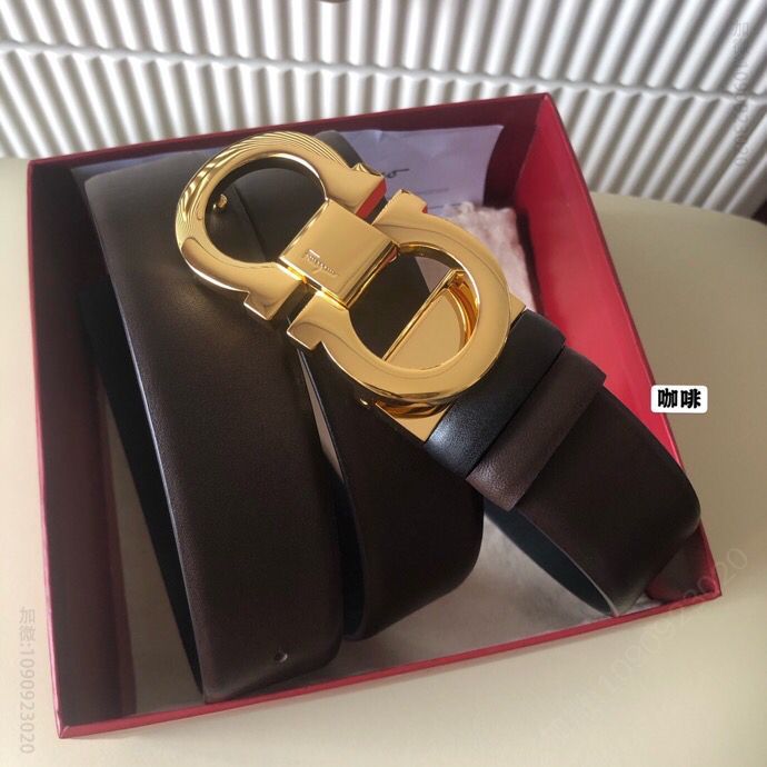 SalvatoreFerragamo菲拉格慕男士3.5cm精致金属夹扣进口头层牛皮腰带