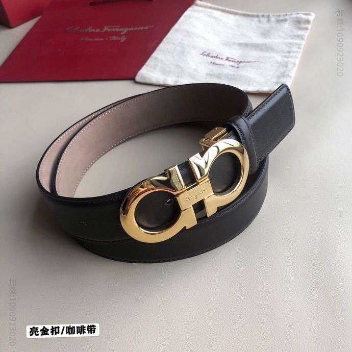 SalvatoreFerragamo菲拉格慕男士3.5cm经典双款夹扣进口头层牛皮树膏底腰带