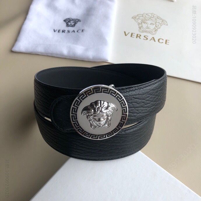 VERSACE范思哲男士黑色头层牛皮大象纹理腰带3.8cm