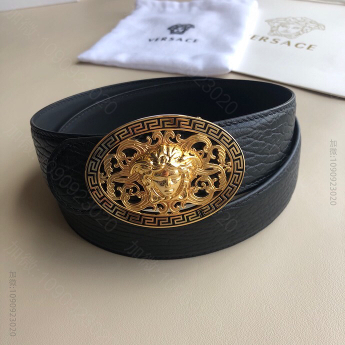 VERSACE范思哲男士黑色头层牛皮大象纹理腰带