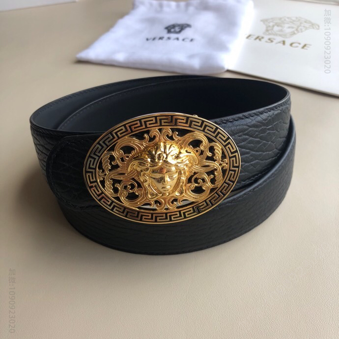 VERSACE范思哲男士黑色头层牛皮大象纹理腰带