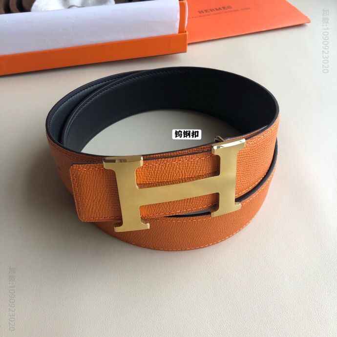 Hermes爱马仕 男款3.8cm钨钢高档材质金属扣手掌纹原版皮腰带