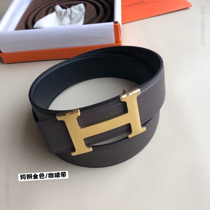 Hermes爱马仕 男款3.8cm钨钢高档材质金属扣手掌纹原版皮腰带