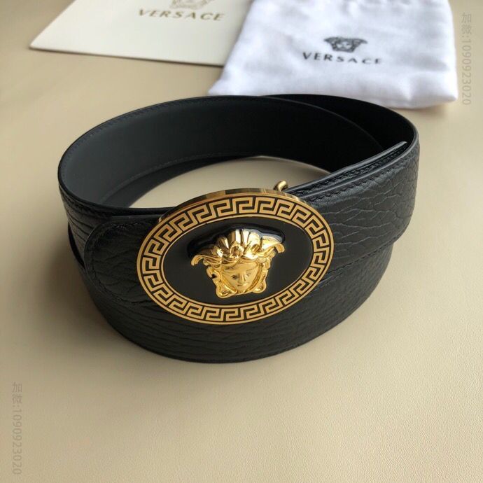 VERSACE范思哲男士黑色头层牛皮大象纹理腰带