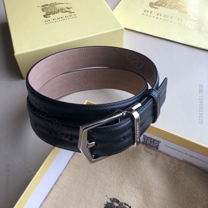 BURBERRY博柏利 意大利男士黑色进口头层牛皮腰带3.5cm