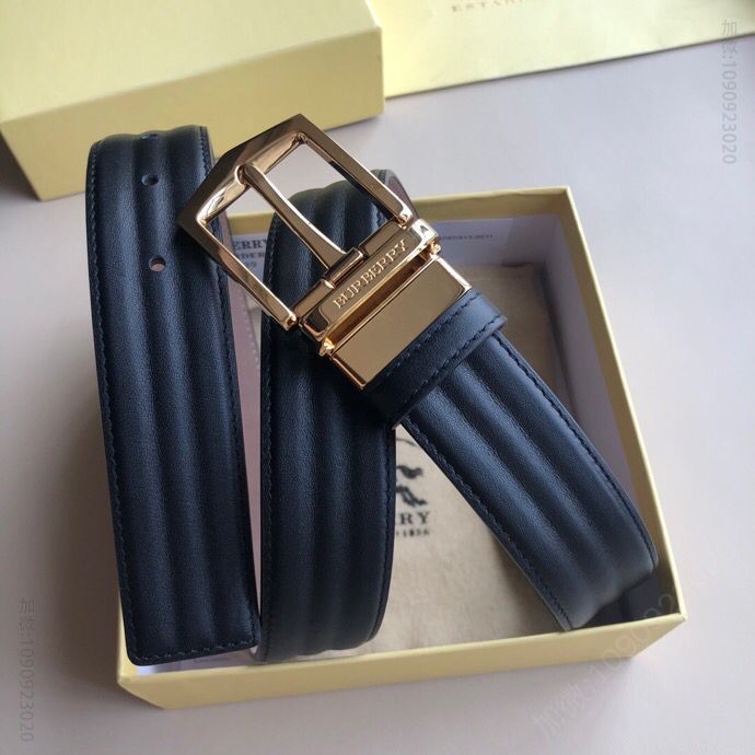 BURBERRY博柏利 意大利男士黑色进口头层牛皮腰带3.5cm