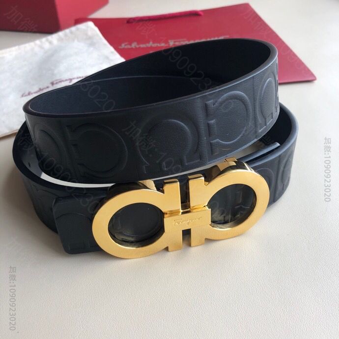 SalvatoreFerragamo菲拉格慕男士经典真皮压纹，精致双圈挂扣腰...