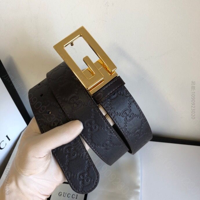 Gucci古驰新款G旋转金属夹扣搭配头层牛皮压花腰带35mm