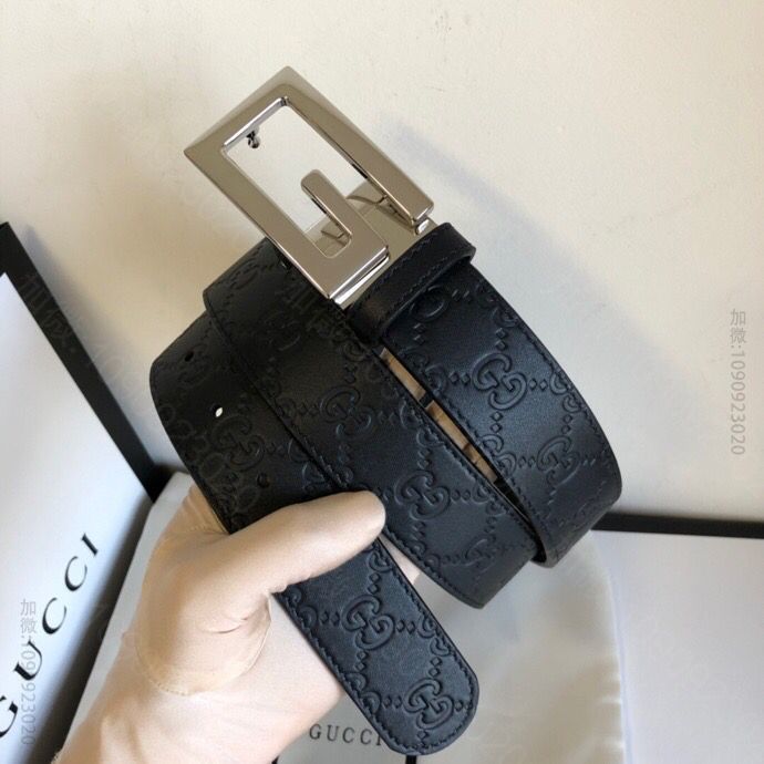 Gucci古驰新款G旋转金属夹扣搭配头层牛皮压花腰带35mm