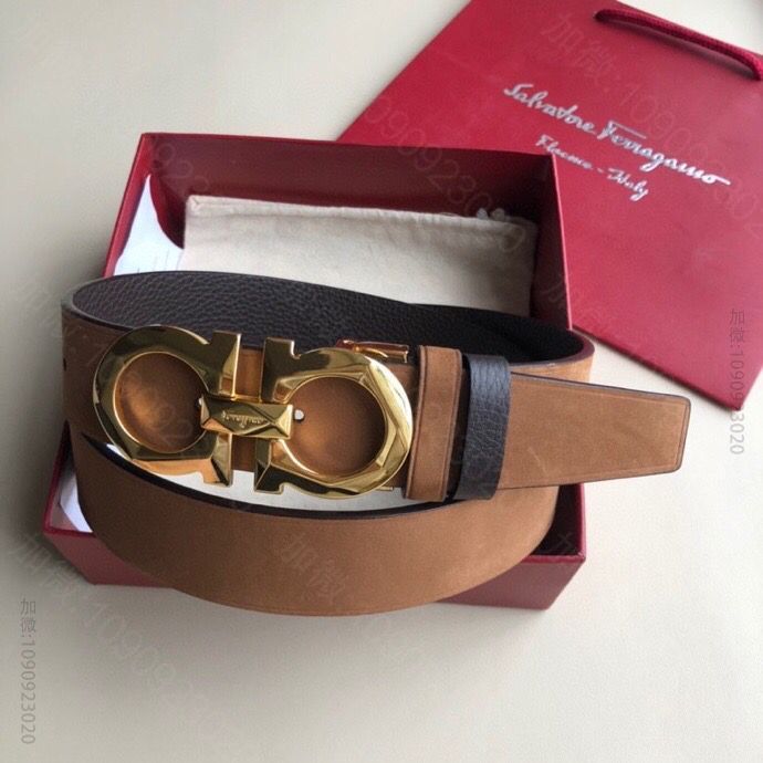 SalvatoreFerragamo菲拉格慕男士3.5cm经典双圈菱形夹扣进...